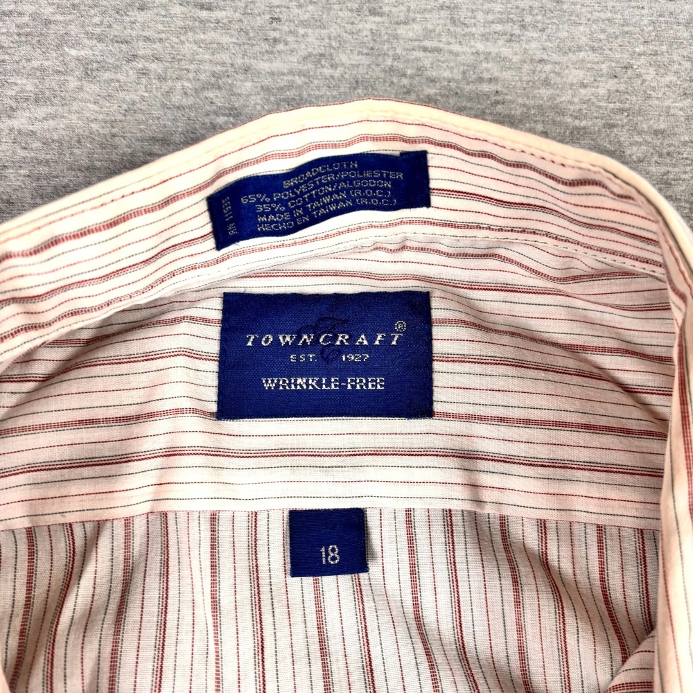 Towncraft Oxford Men's Shirt Stripe 18 White Short Sleeve Button Up Wrinkle Free